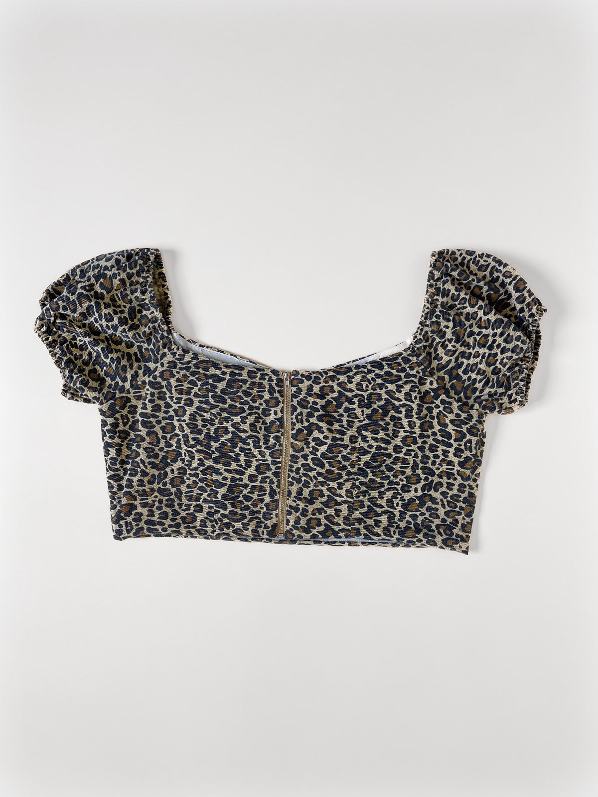 Cotton Crop Puff Sleeve Top - Leopard Print