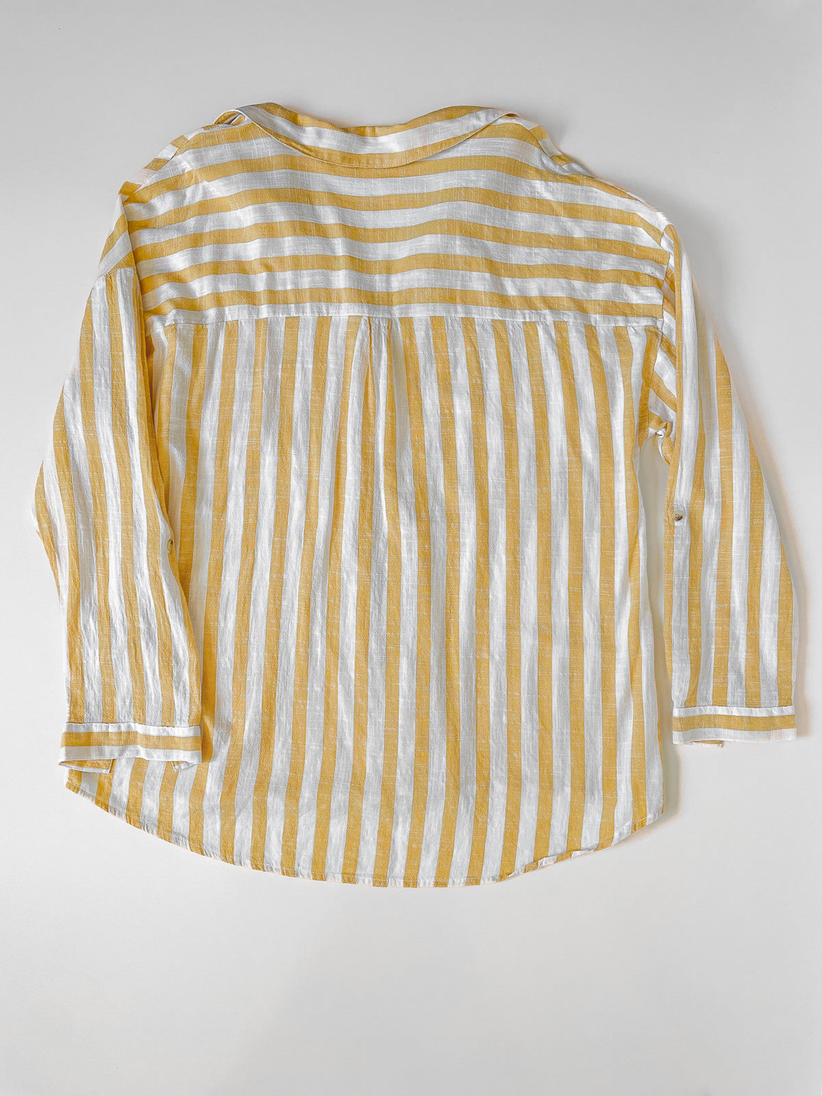 Soft Woven Button Up Shirt in White/Yellow Stripe