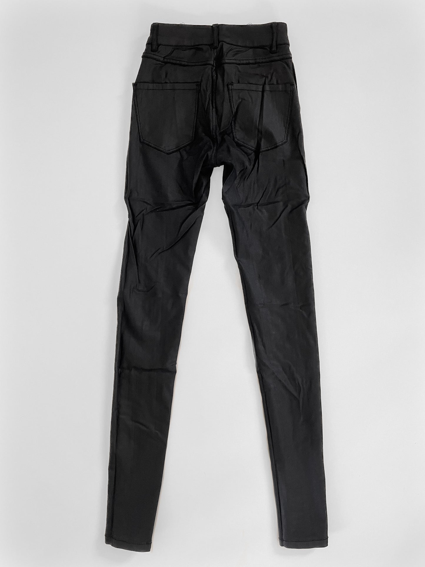 Black Low Rise Leather Look Skinny Jeans