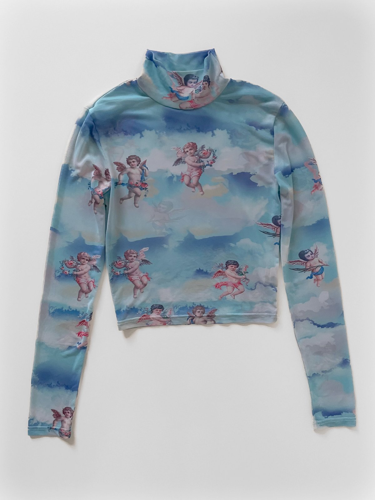 Y2K Cherub Blue Mesh Skivvy Top