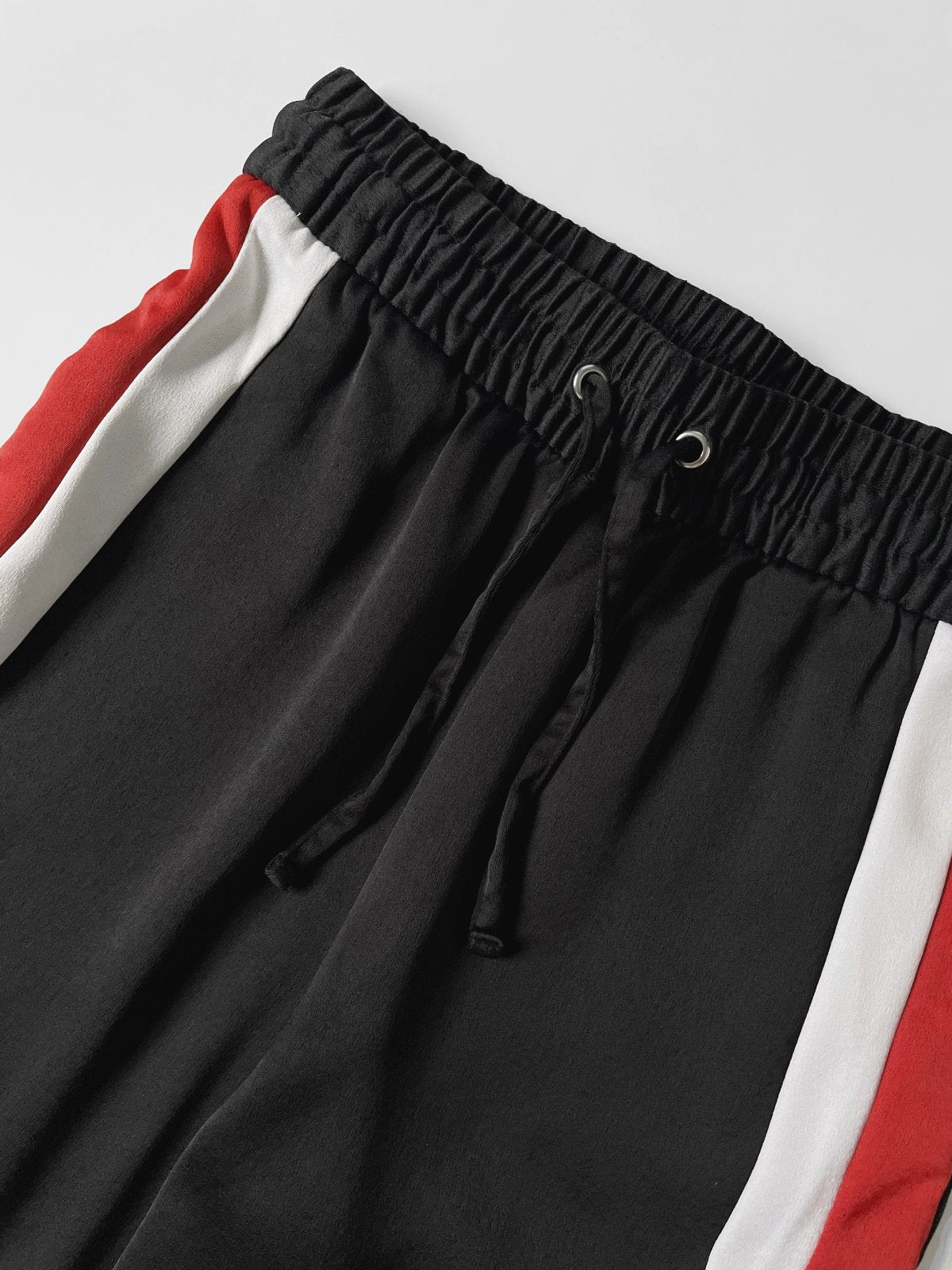 Black & Red Wide Leg Satin Track Pants