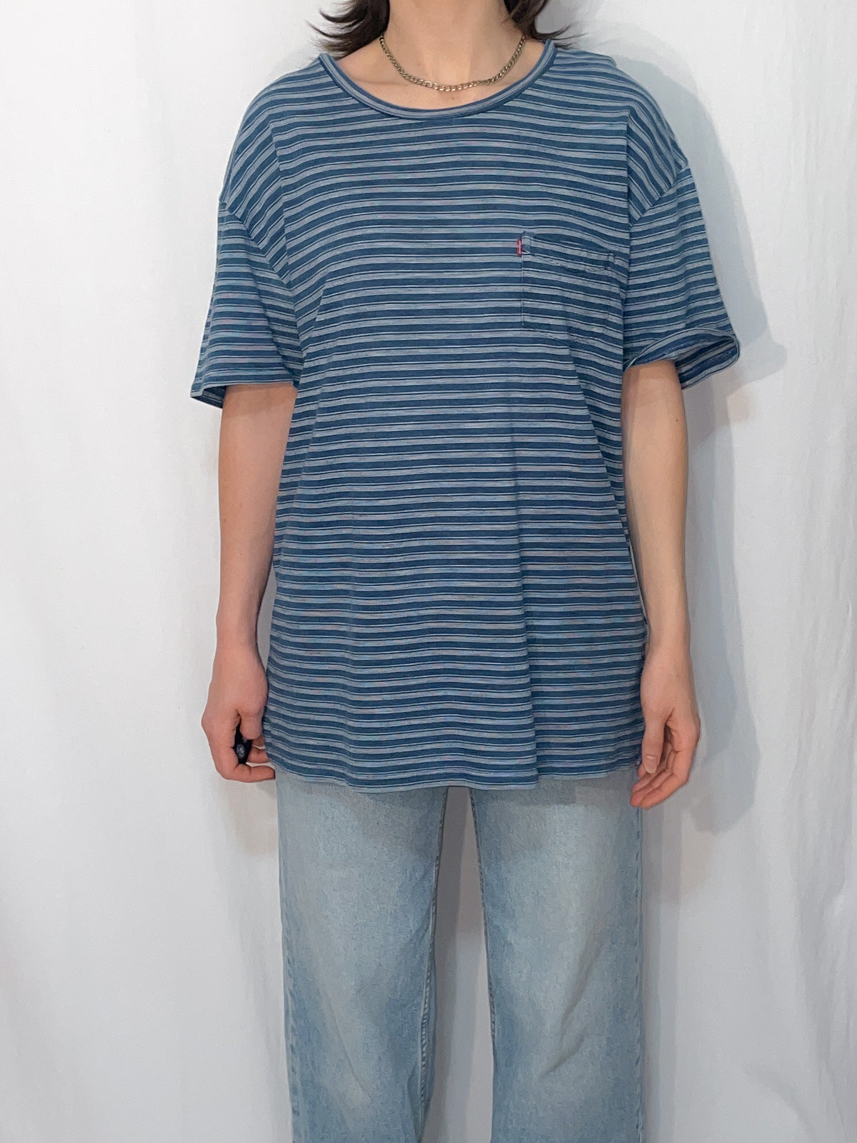 Levi's Heavy GSM Knit Stripe Tee in Blue & White