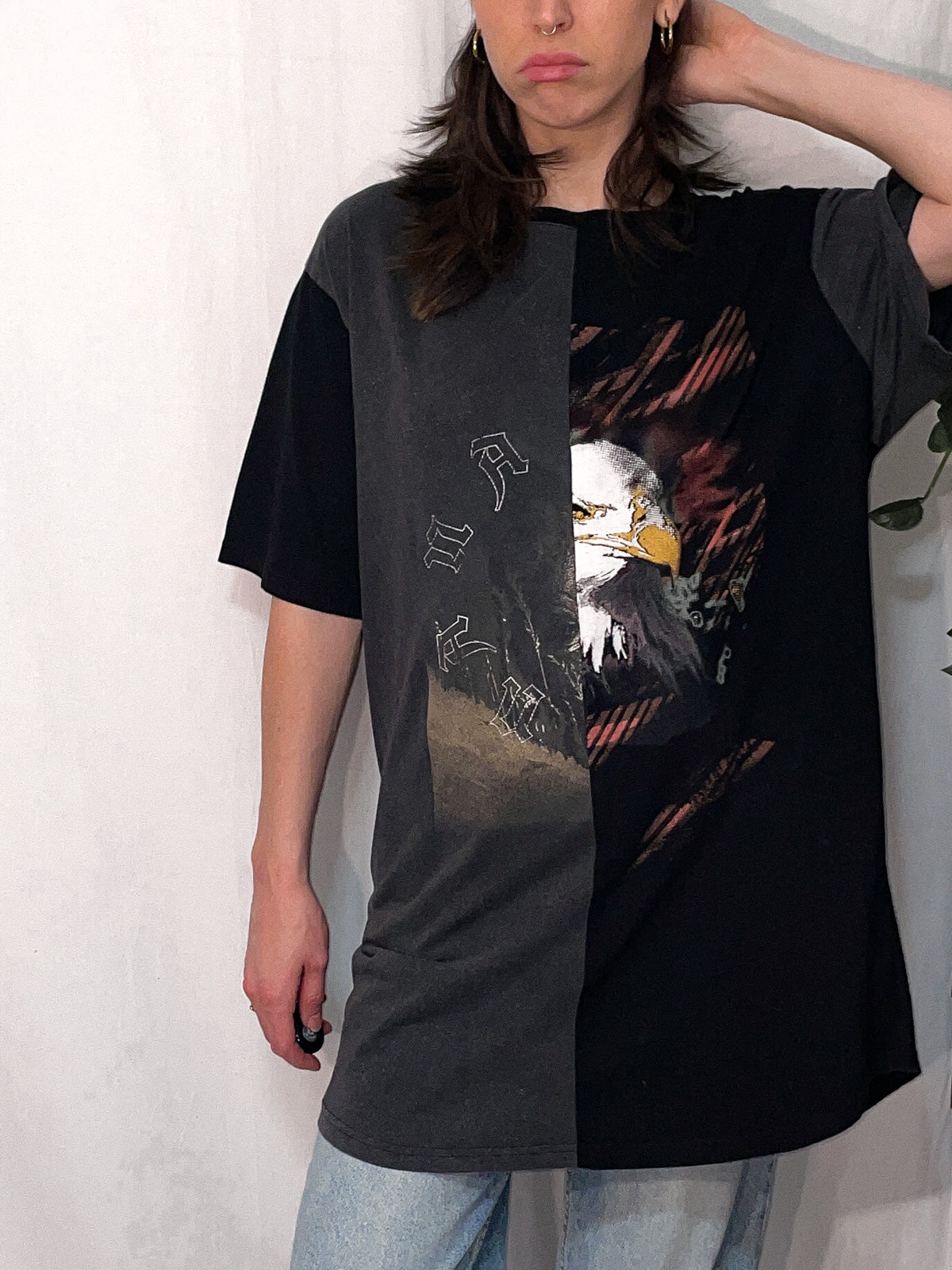 Spliced Wolf & Eagle Black and Charcoal Tall Tee / T-Shirt Dress