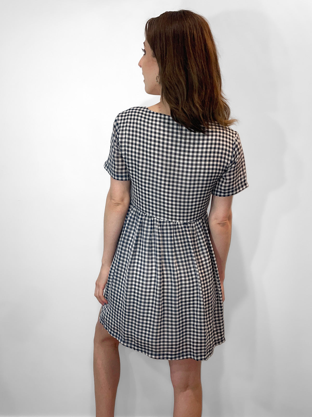 Navy & White Gingham Chiffon Babydoll Dress