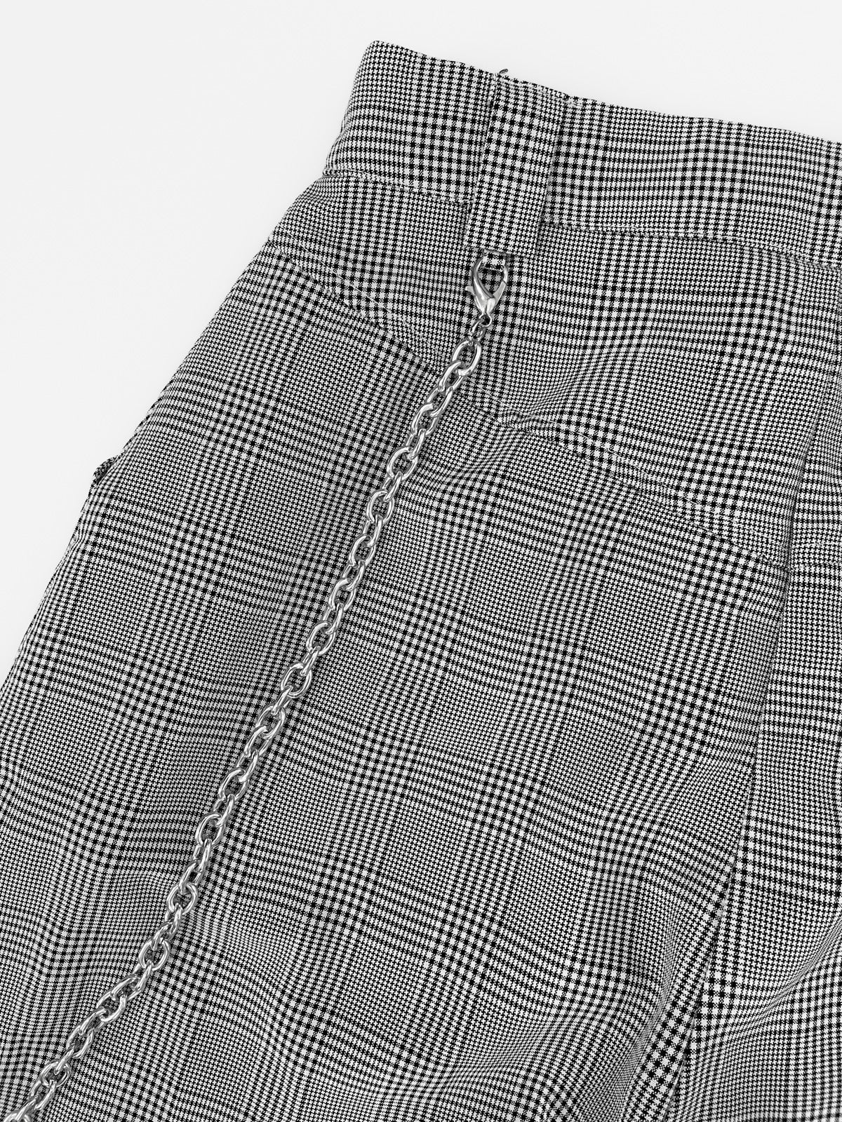 Grey Fashion Check Chain Detail Cargo Trousers