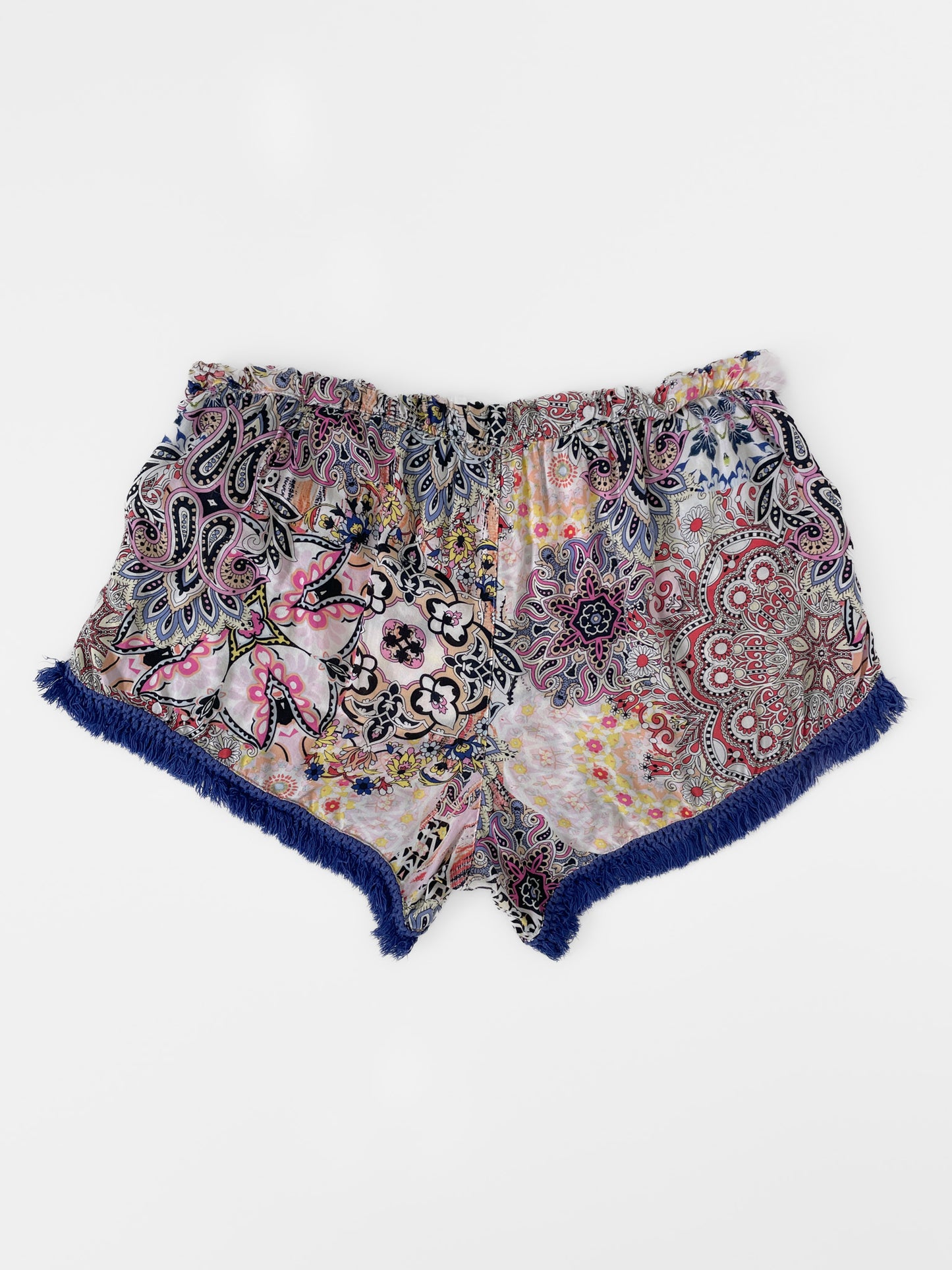 Fringe Trim Summer PJ Print Shorts