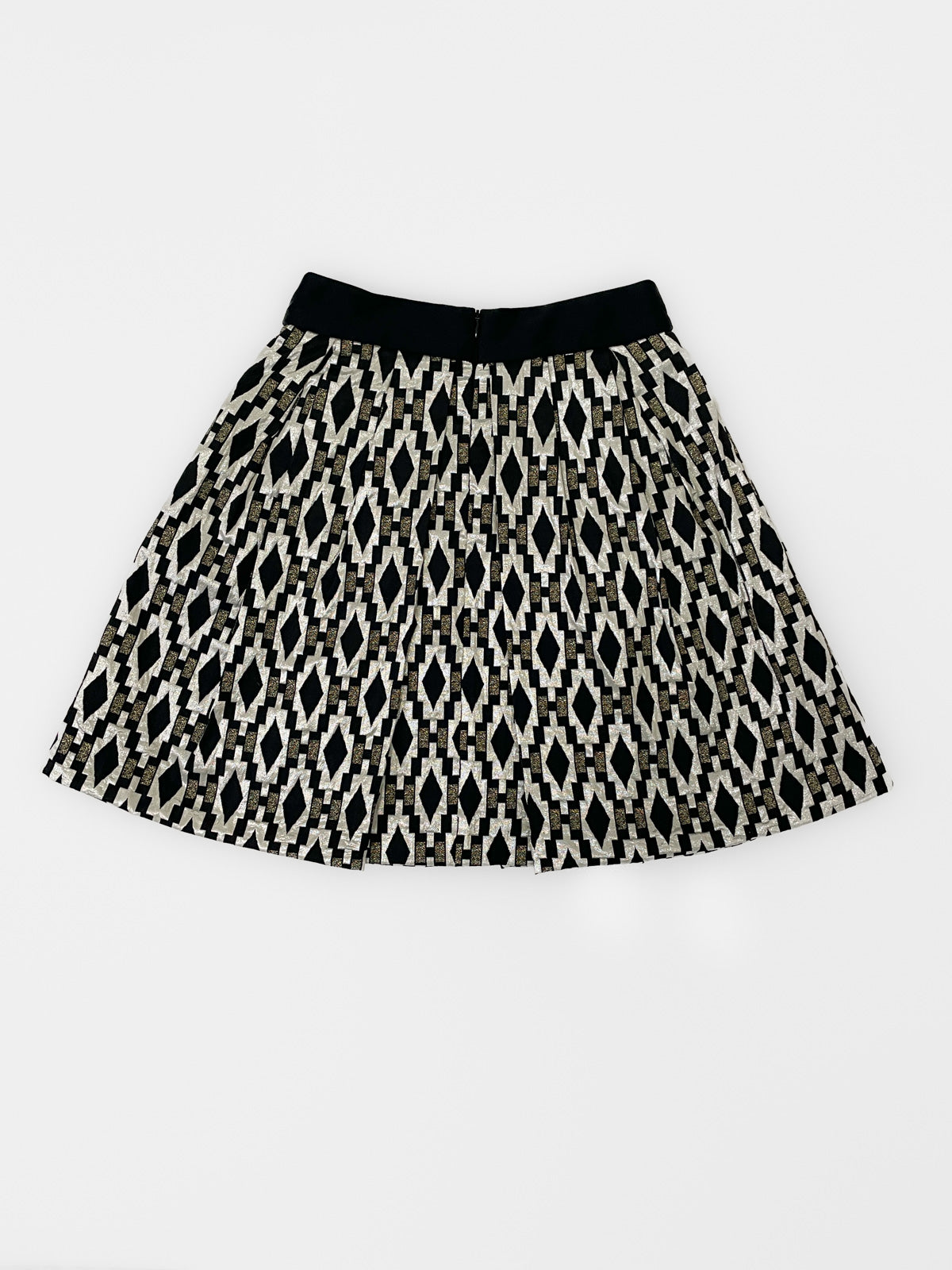 Black and Gold Jacquard Box Pleat Skirt