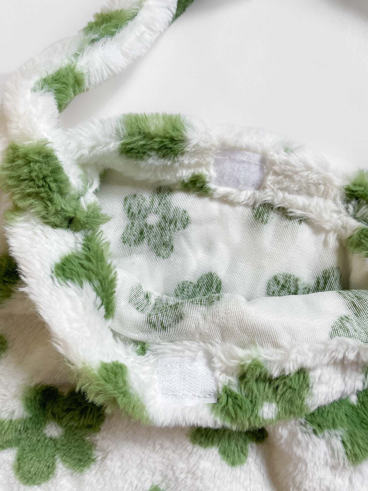 Fluffy Handbag in Cream with Green Flowers