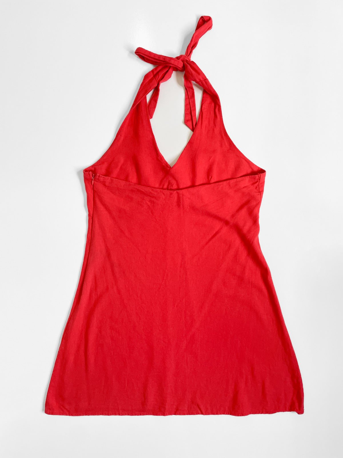 Red Linen Halter Dress