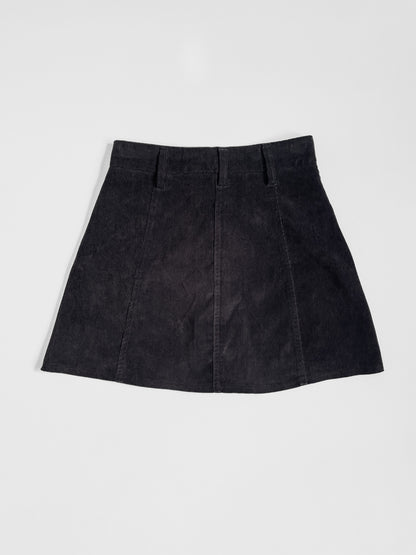 Black Corduroy Button Up Mini Skirt