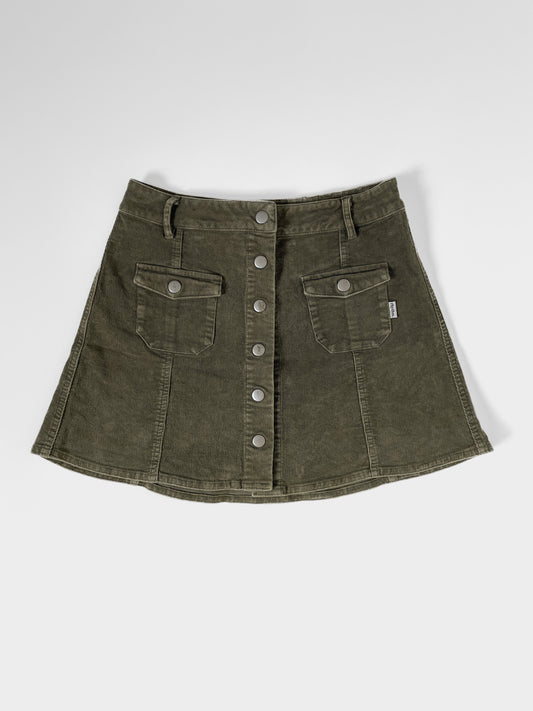 Green Corduroy Button Up Mini Skirt
