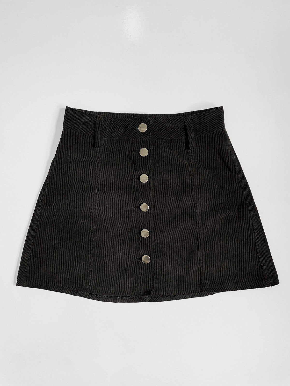 Black Corduroy Button Up Mini Skirt