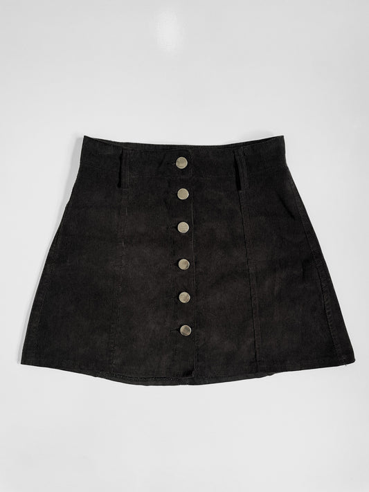 Black Corduroy Button Up Mini Skirt