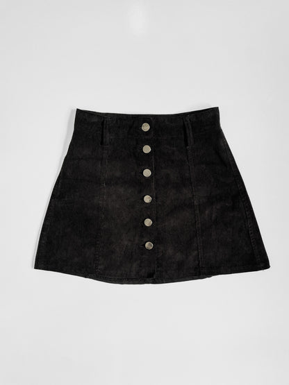 Black Corduroy Button Up Mini Skirt