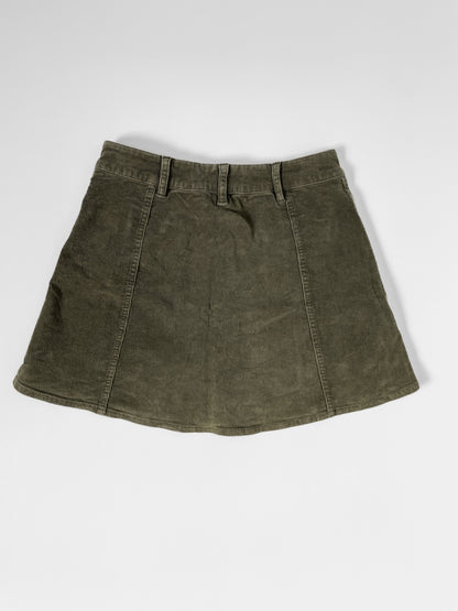 Green Corduroy Button Up Mini Skirt