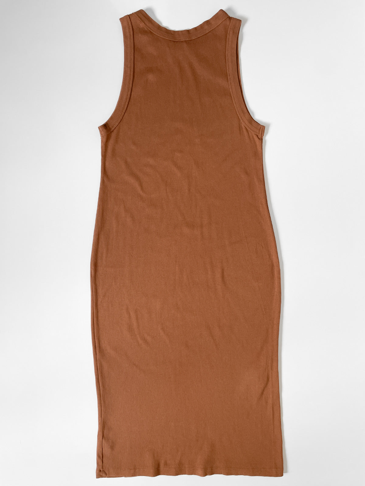Organic Cotton Ribbed Tank Midi Dress in Warm Brown