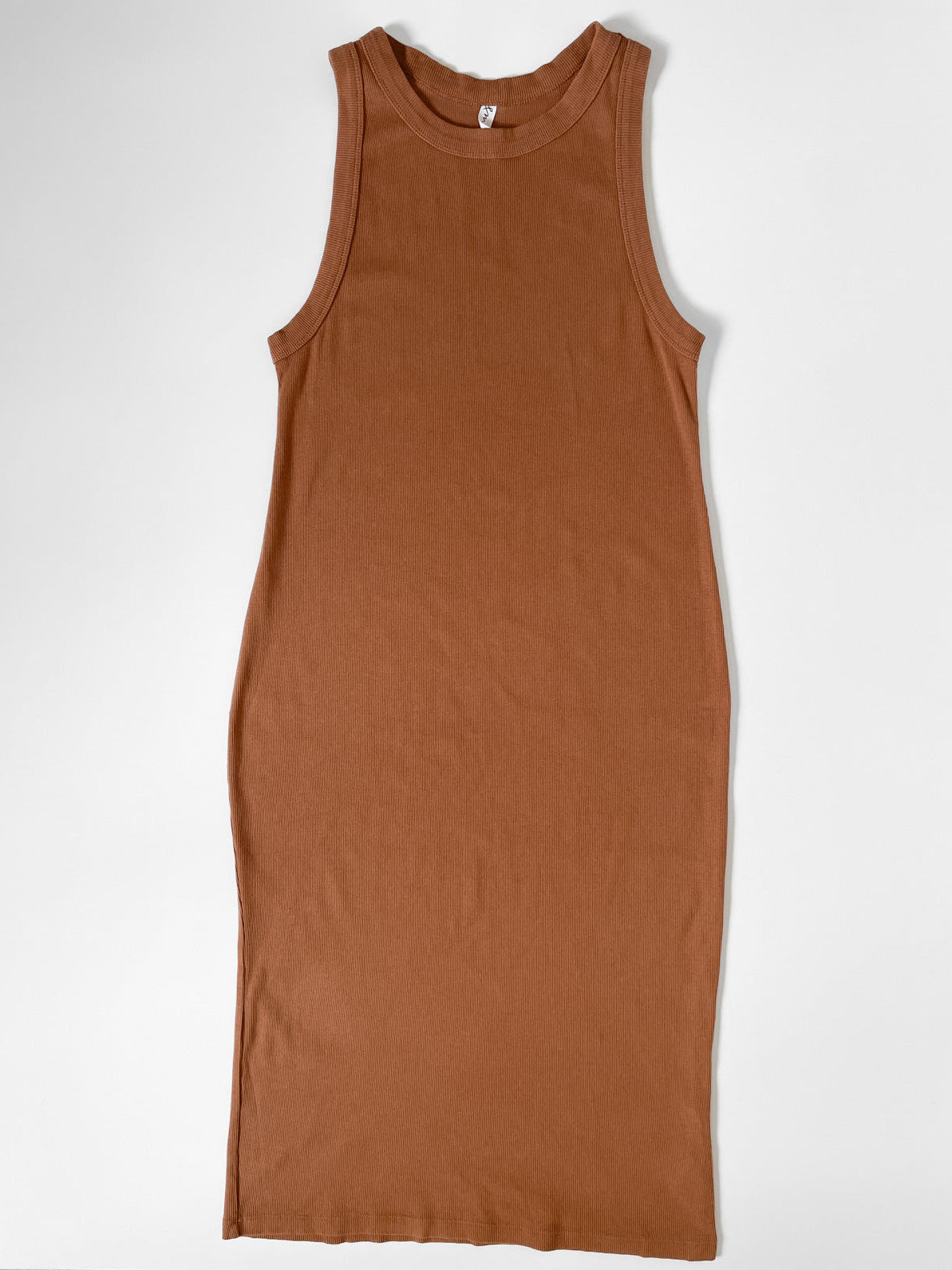 Organic Cotton Ribbed Tank Midi Dress in Warm Brown