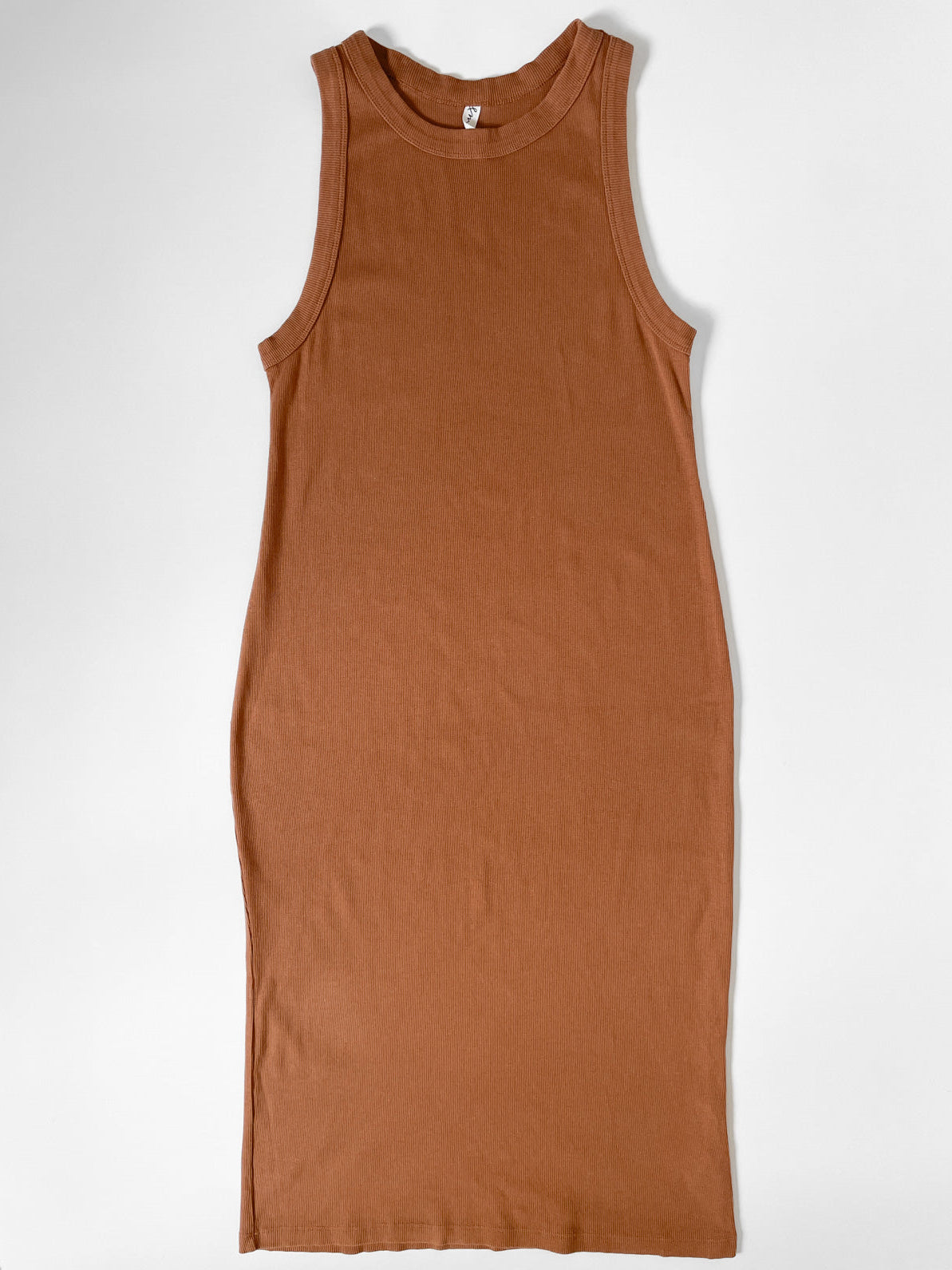 Organic Cotton Ribbed Tank Midi Dress in Warm Brown