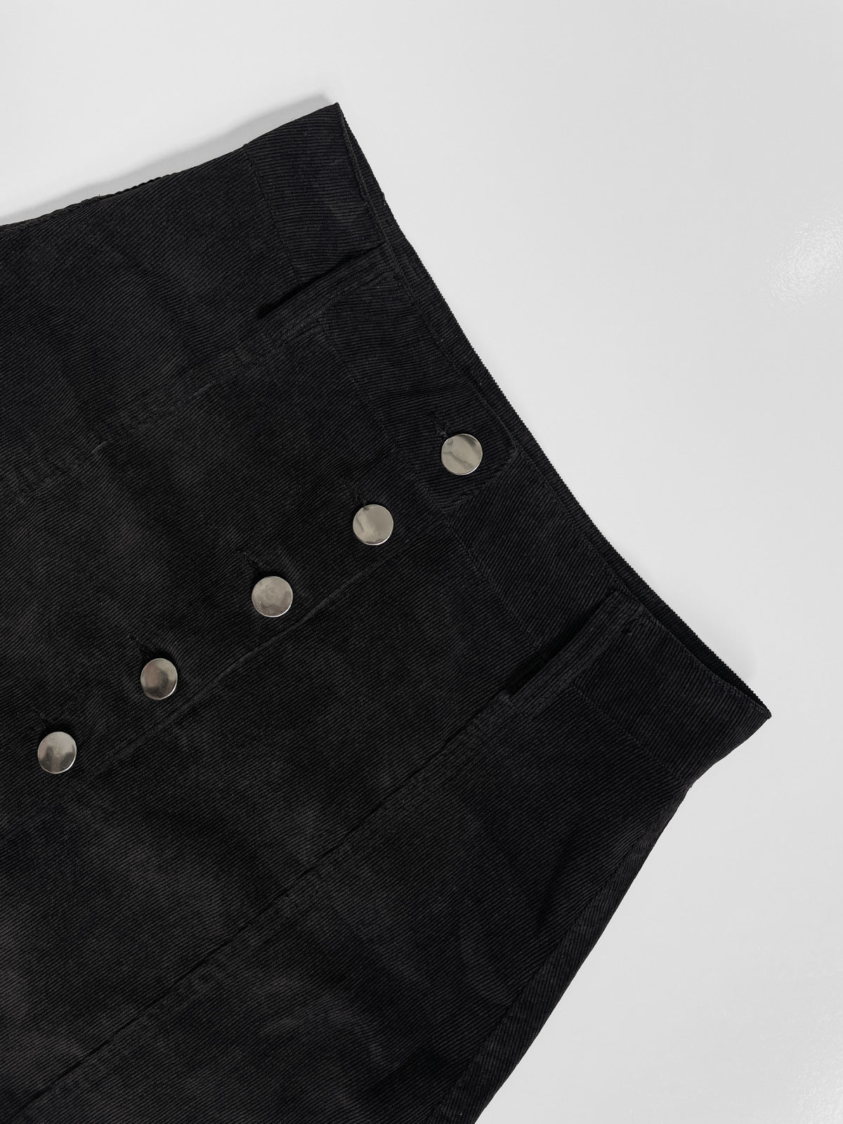 Black Corduroy Button Up Mini Skirt