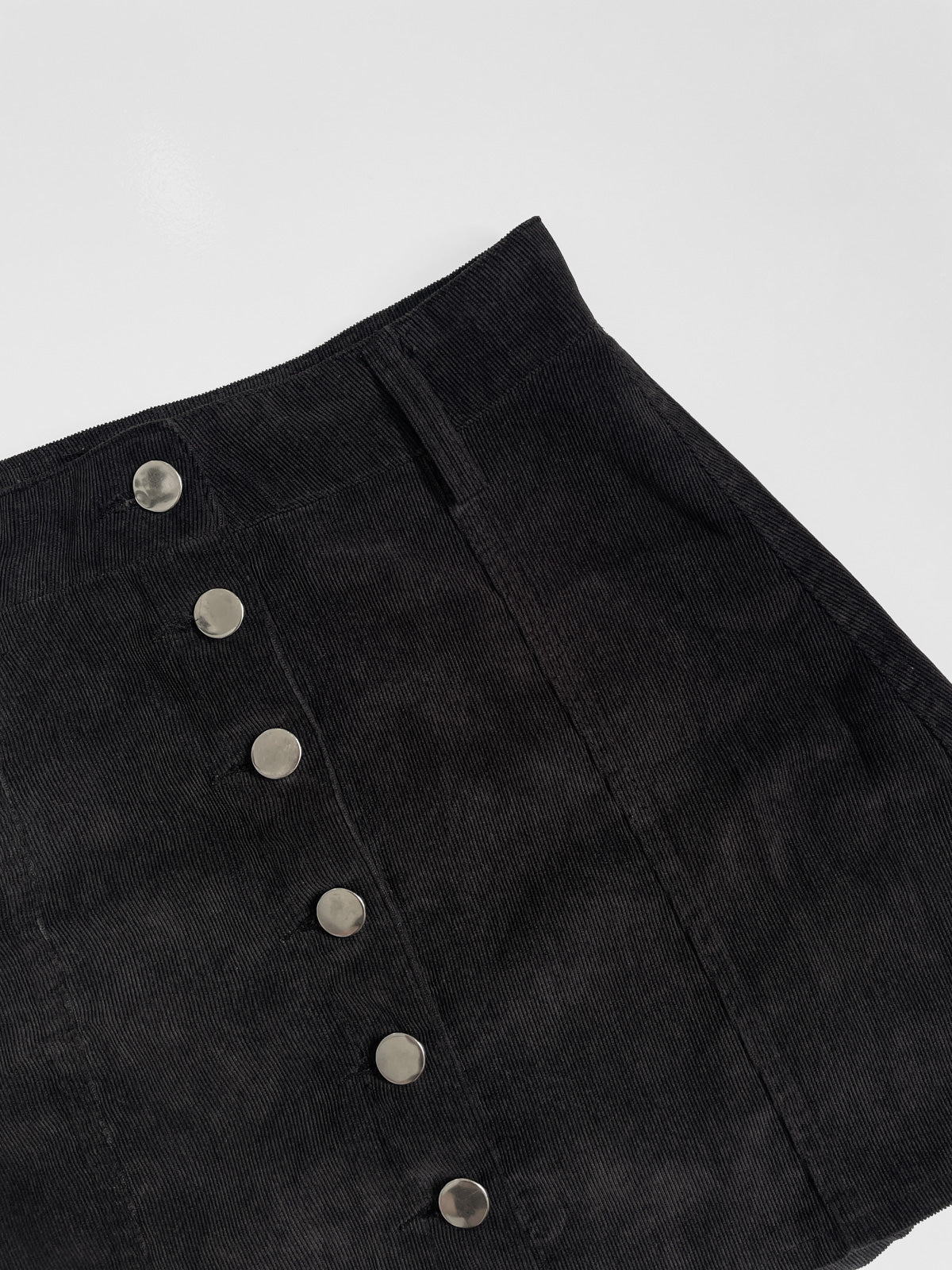 Black Corduroy Button Up Mini Skirt