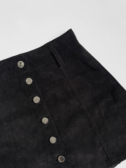 Black Corduroy Button Up Mini Skirt
