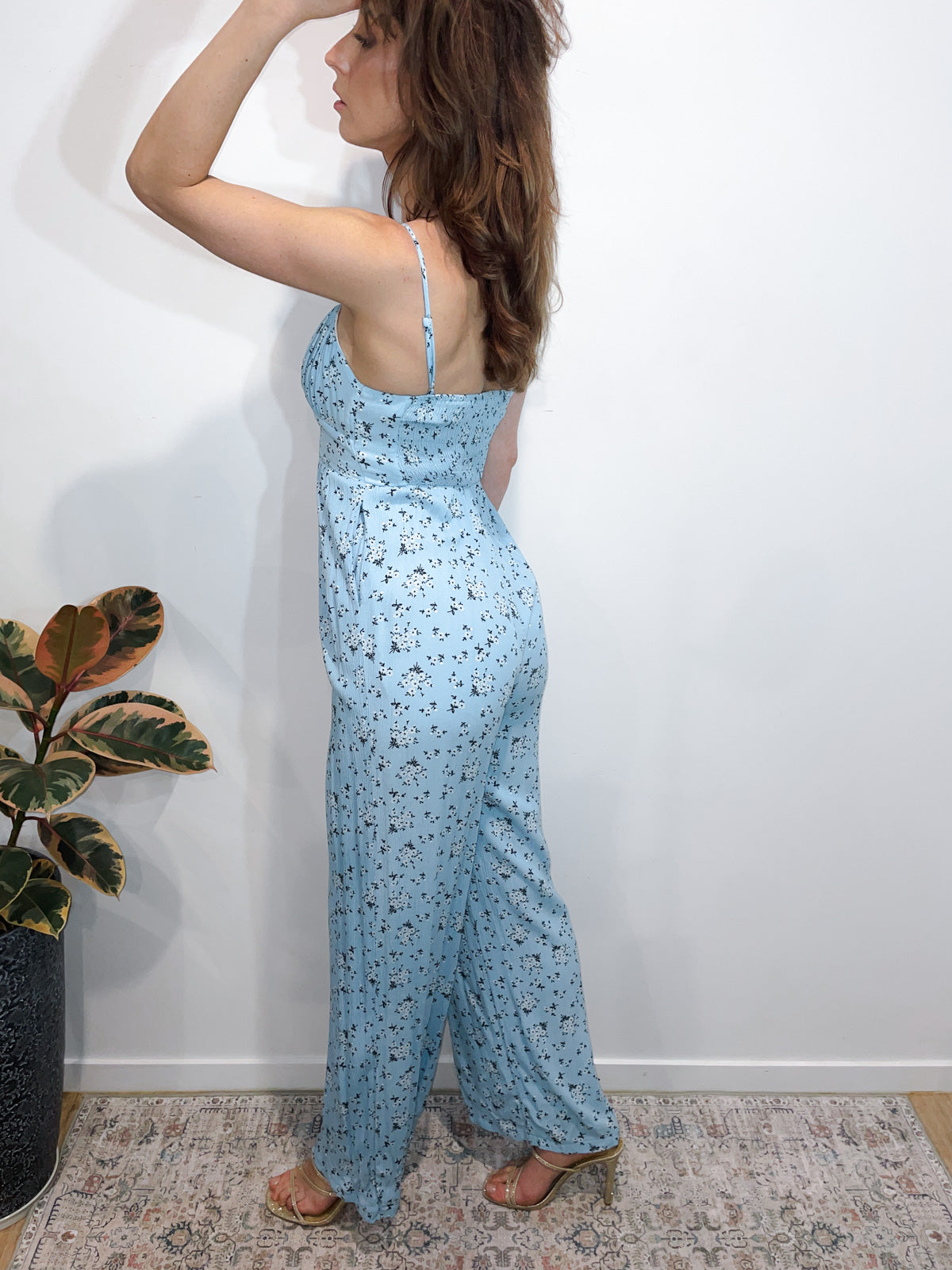 Blue Ditsy Floral Wide Leg Jumpsuit