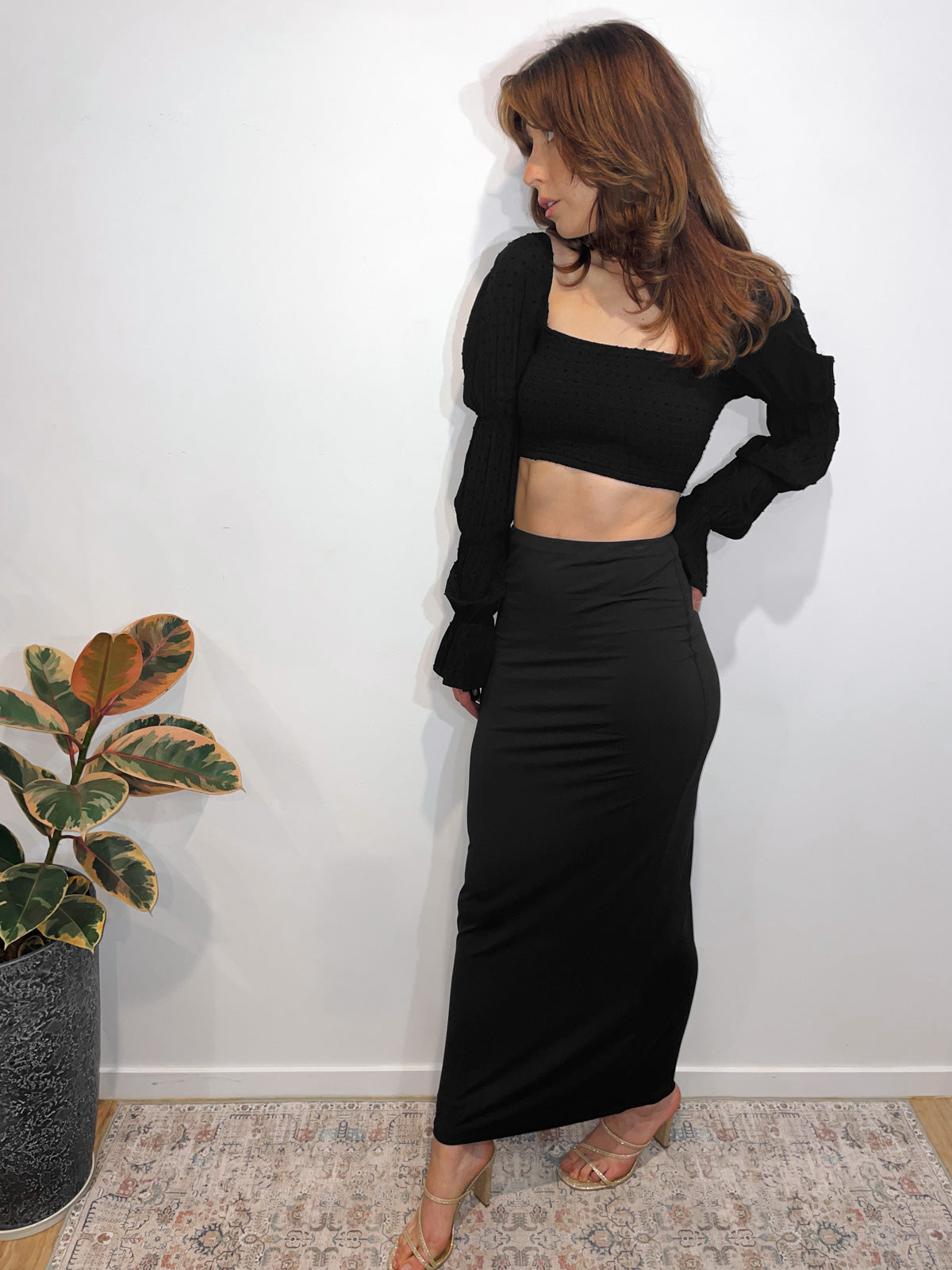 Slinky Bodycon Maxi Skirt in Black