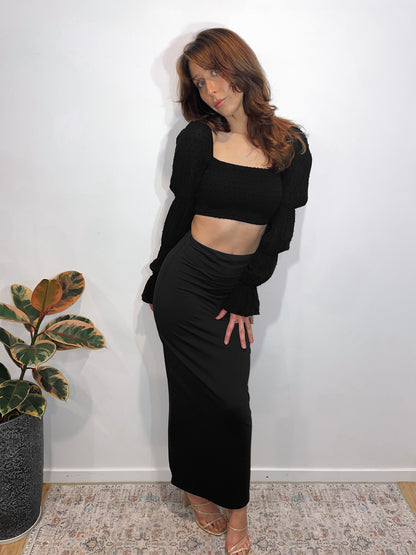 Slinky Bodycon Maxi Skirt in Black