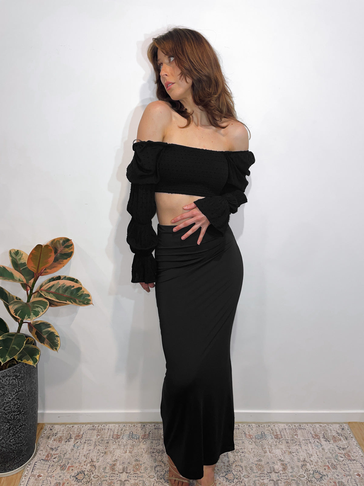 Slinky Bodycon Maxi Skirt in Black