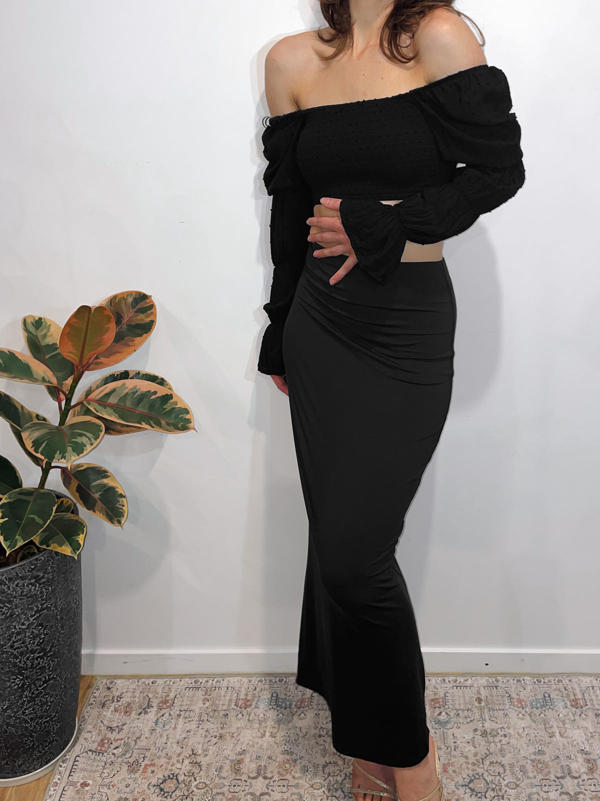 Slinky Bodycon Maxi Skirt in Black
