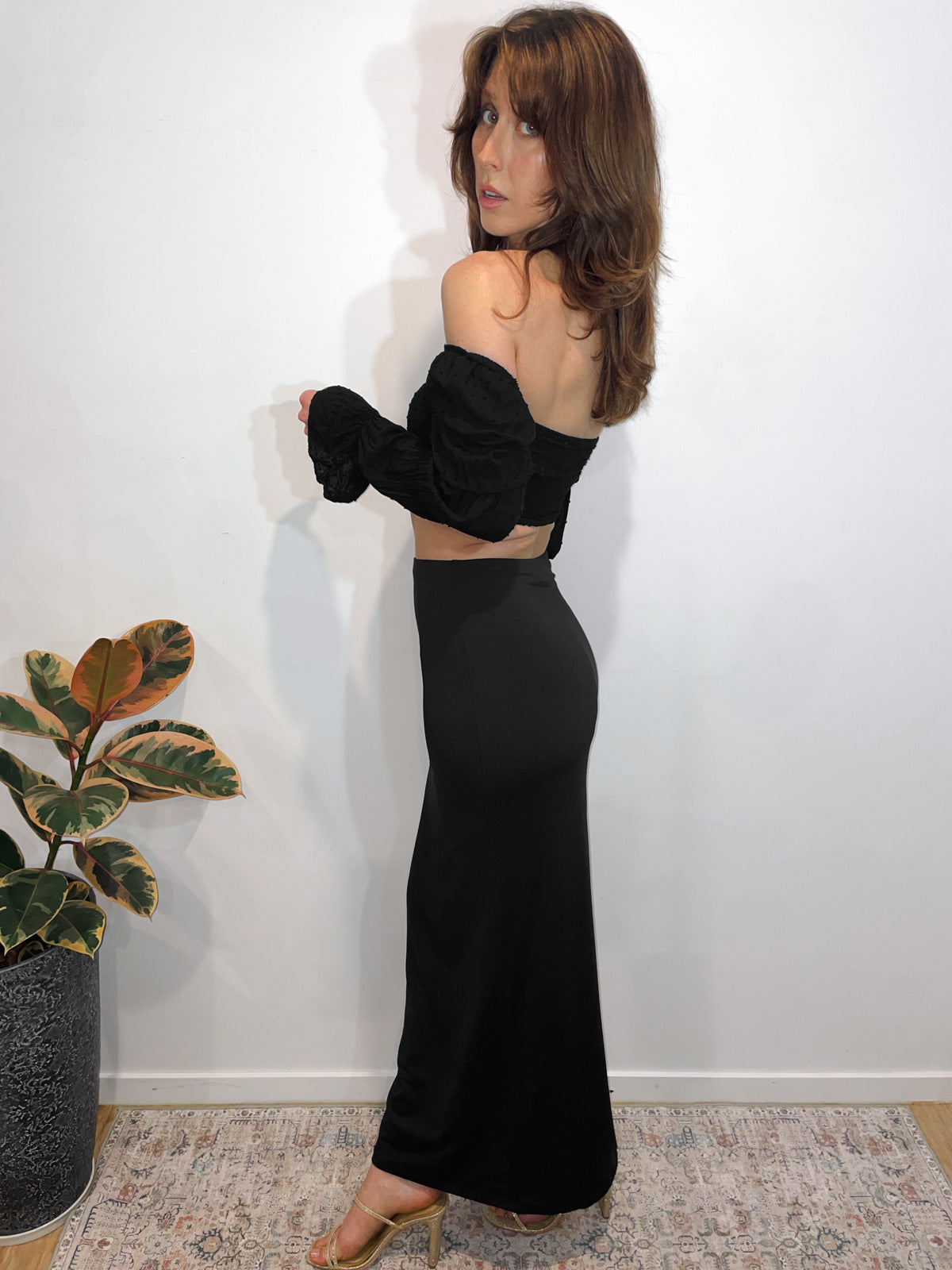 Slinky Bodycon Maxi Skirt in Black