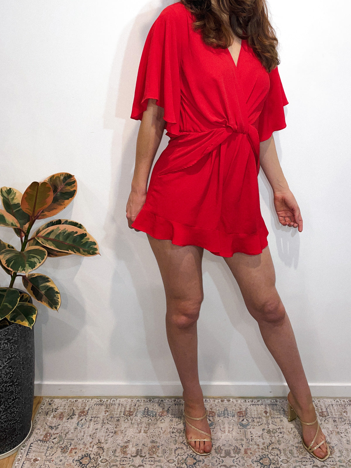 Red Faux Wrap Playsuit