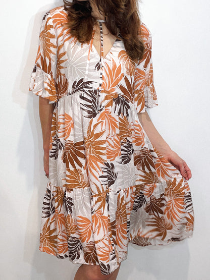 Tan Tropical Print Dress