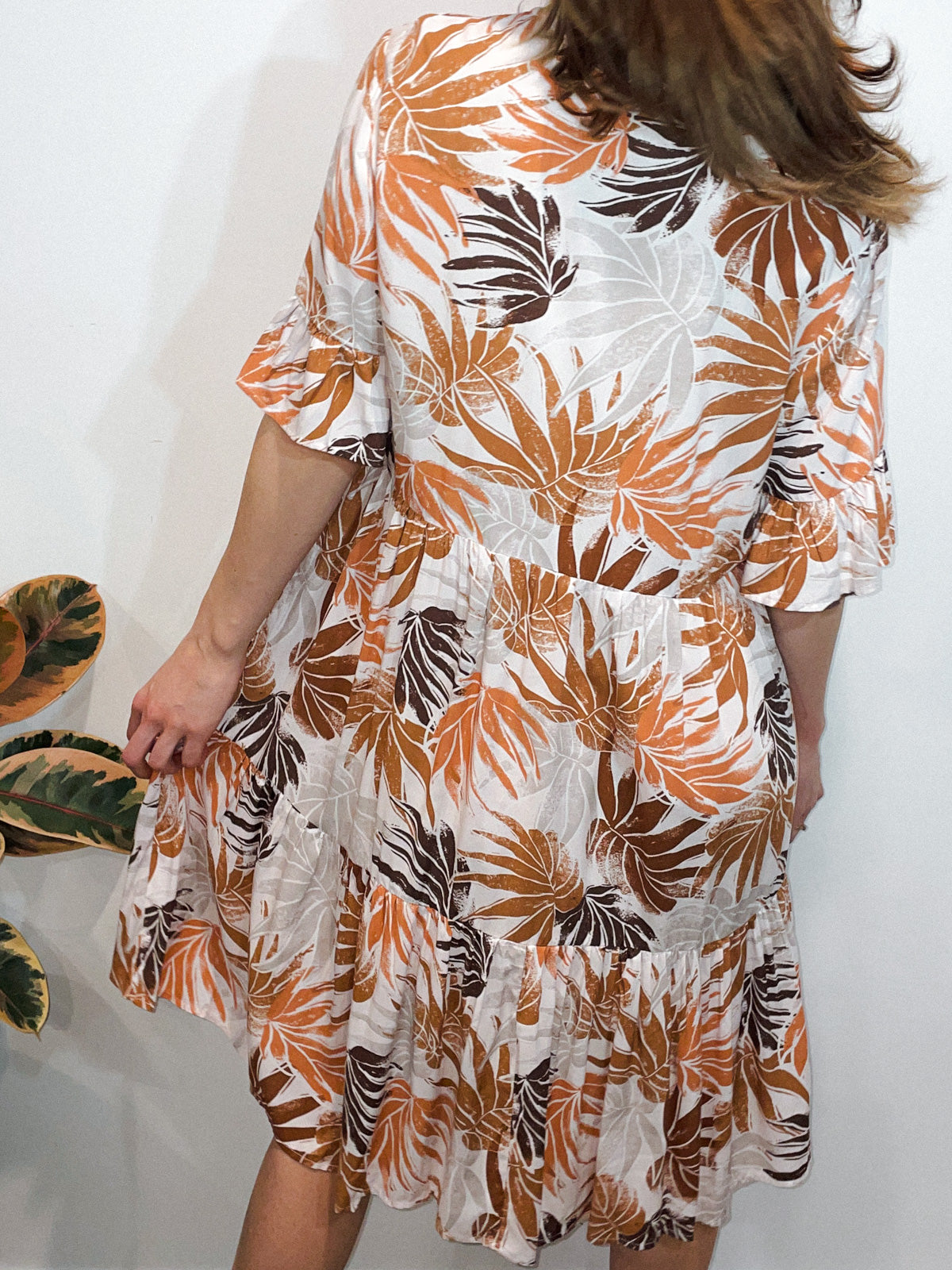 Tan Tropical Print Dress