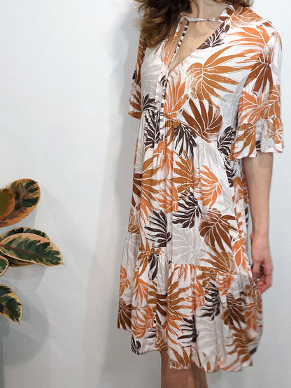 Tan Tropical Print Dress