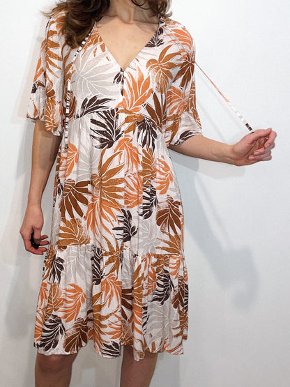 Tan Tropical Print Dress