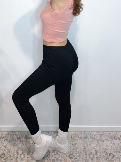 Basic Cotton Leggings in Black