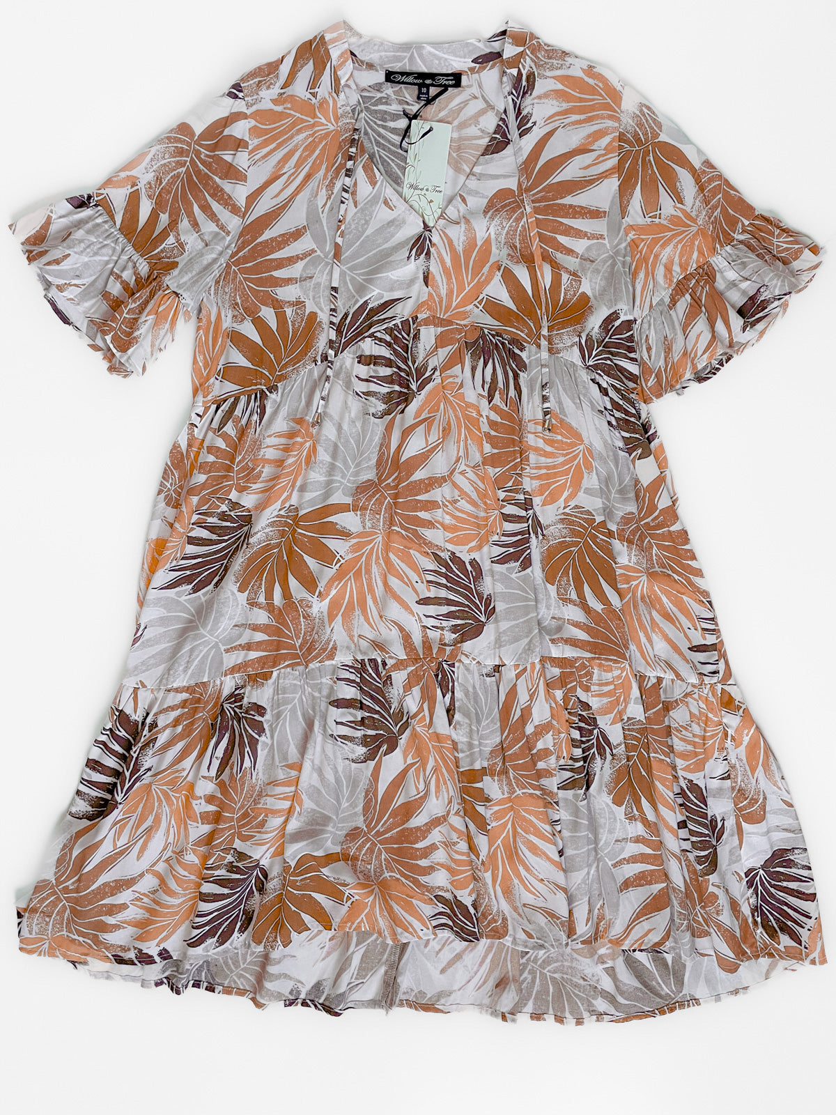 Tan Tropical Print Dress