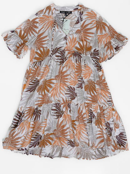 Tan Tropical Print Dress