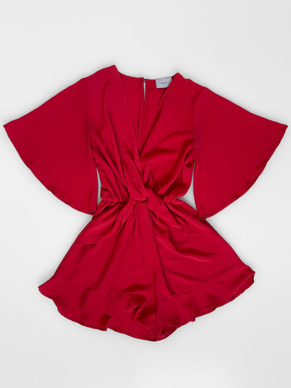 Red Faux Wrap Playsuit