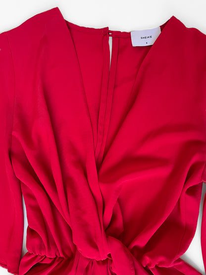 Red Faux Wrap Playsuit