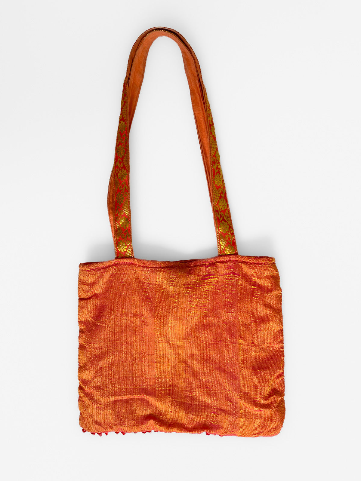 Raw Silk Orange Beaded Paisley Bag