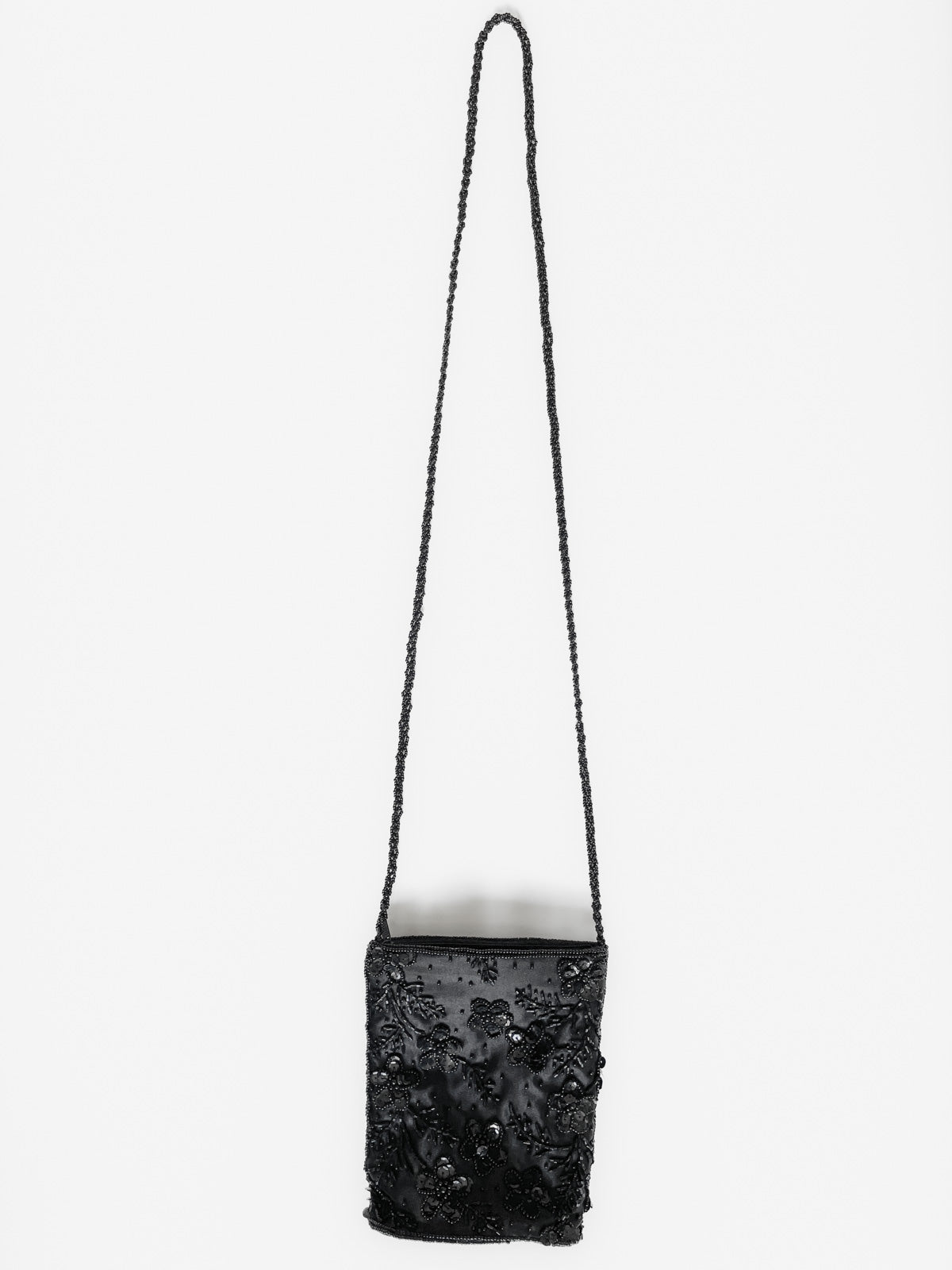 Beaded & Sequinned Black Satin Mini Handbag