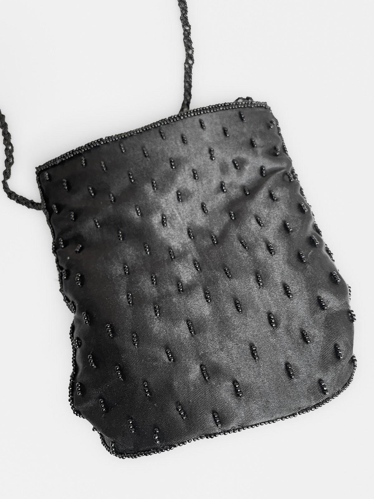 Beaded & Sequinned Black Satin Mini Handbag