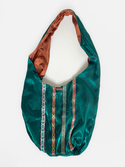 Teal Metallic Slouch Shoulder Bucket Bag