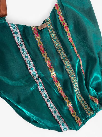 Teal Metallic Slouch Shoulder Bucket Bag
