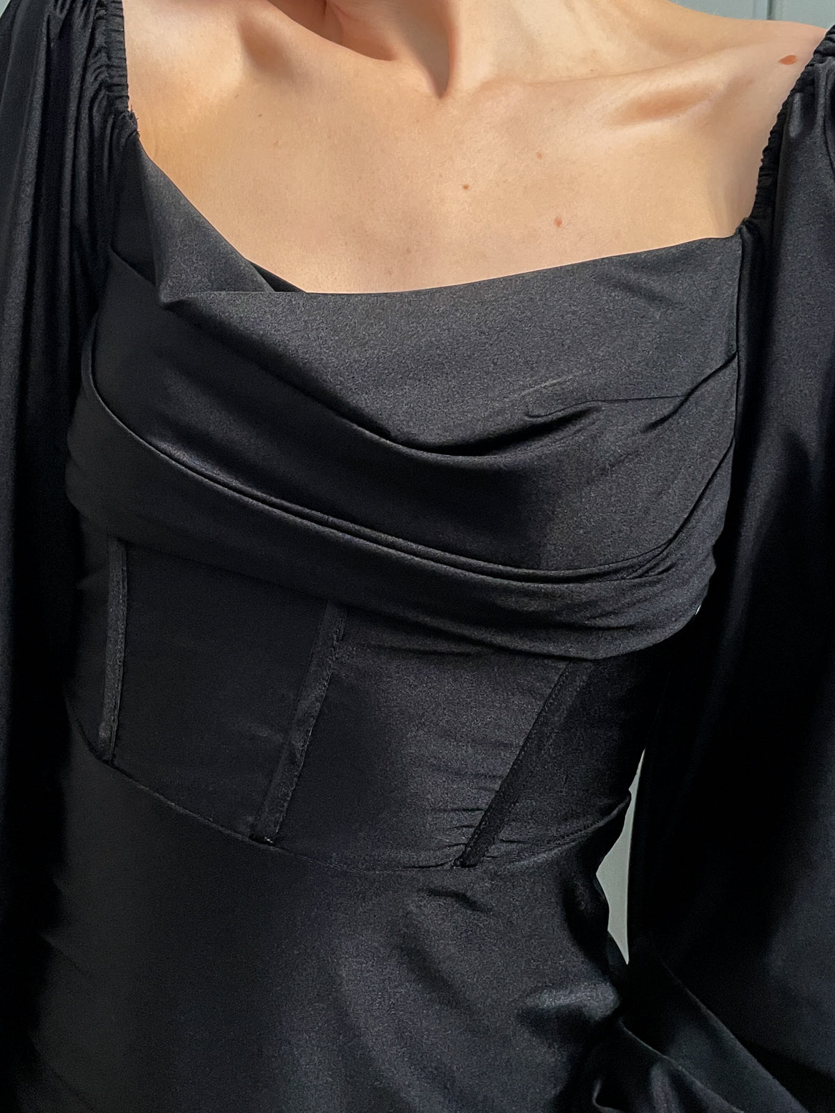 Black Long Sleeve Corset Mini Dress