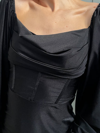 Black Long Sleeve Corset Mini Dress