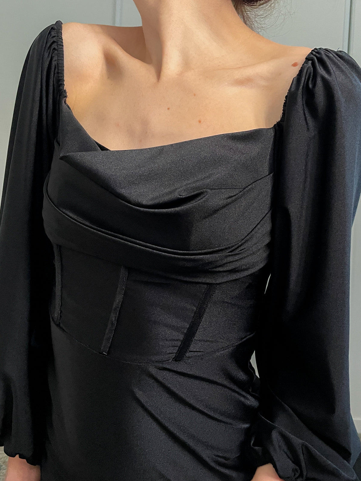 Black Long Sleeve Corset Mini Dress