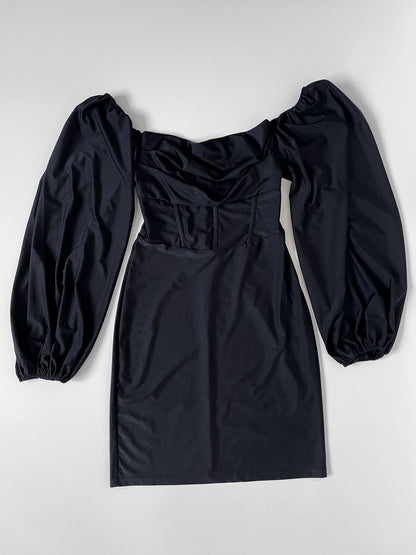 Black Long Sleeve Corset Mini Dress